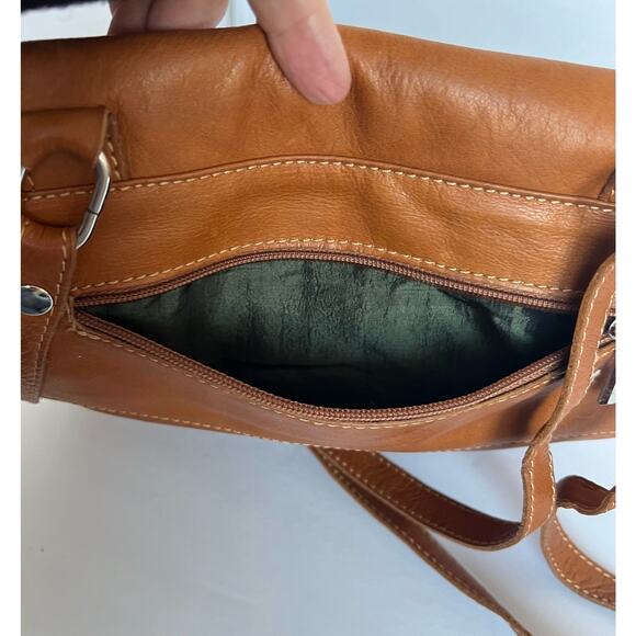 Vera Pelle Leather Cognac Brown Crossbody Shoulder Purse  Bag - Picture 12 of 15